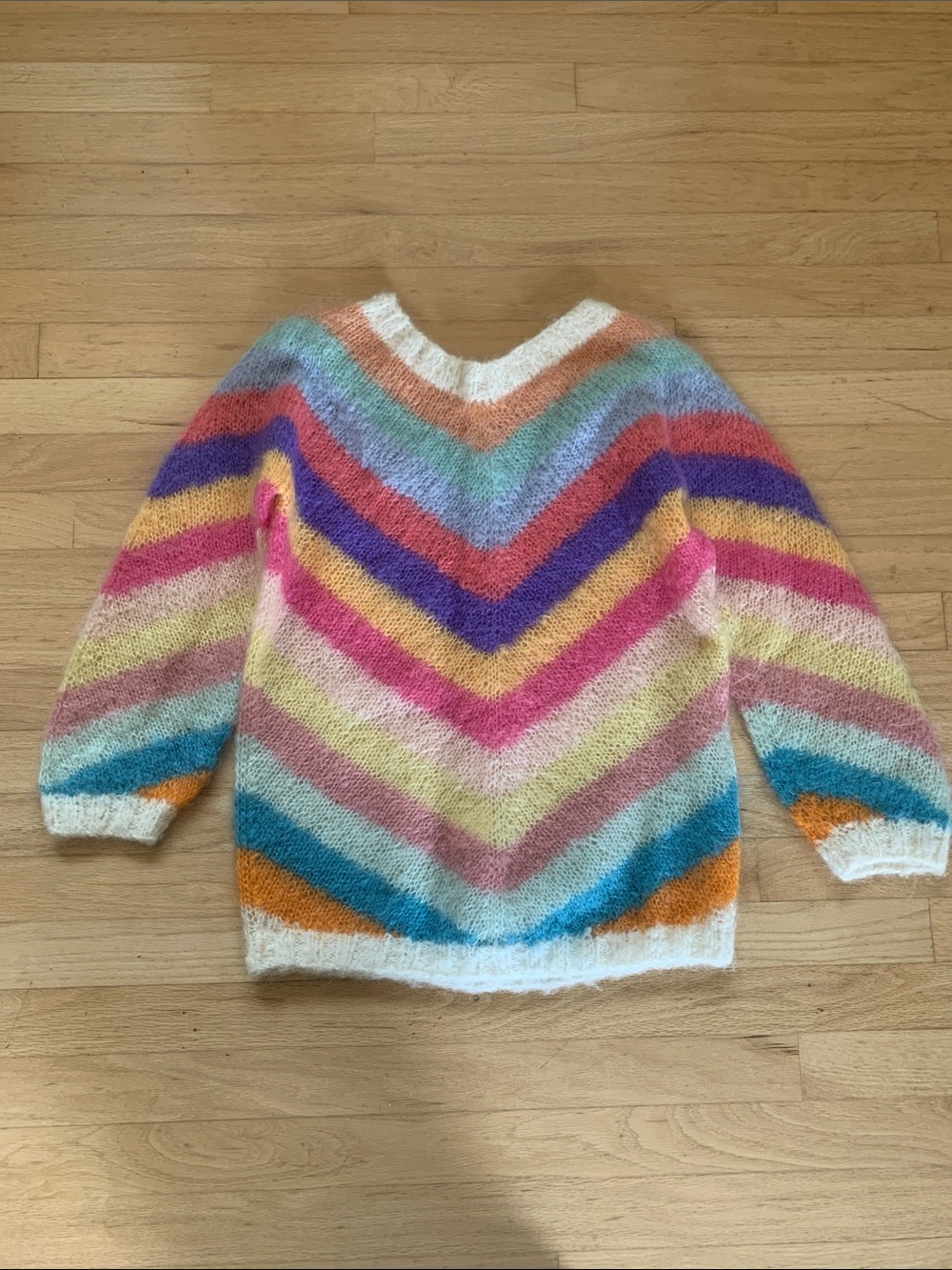 Rose Carmine Multicolor Chevron V-Neck Mohair-Blend Sweater Size 2